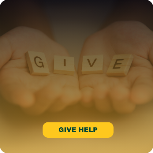 Hands holding the words ‘Give’ – link to ways you can support the Kenner Food Bank