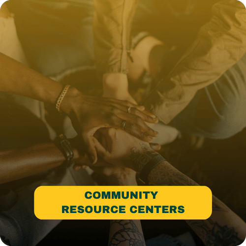 text reads community resource centers with an image of hands in a circle 
