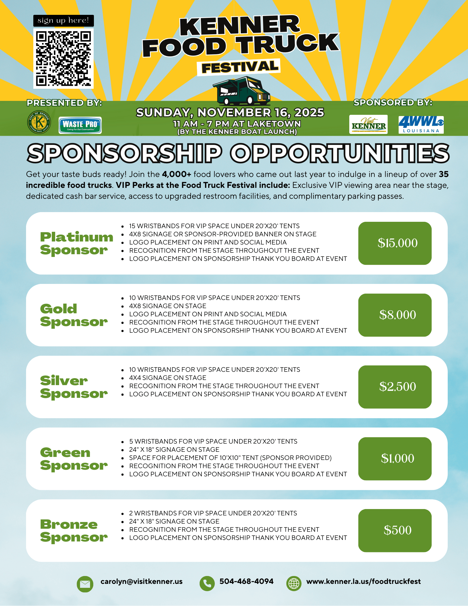 Showcase your brand at the City of Kenner Food Truck Fest, a family-friendly food and music event.