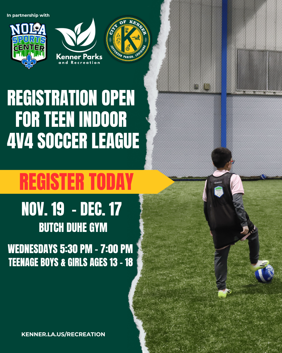 Teen sports Indoor Soccer League registration 