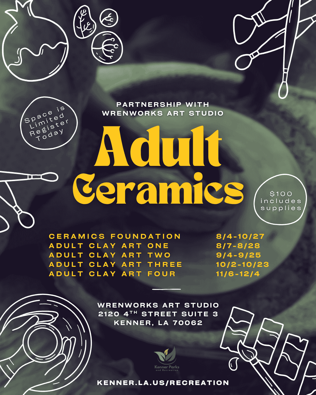 Adult Ceramics  classes at wrenworks art studios 