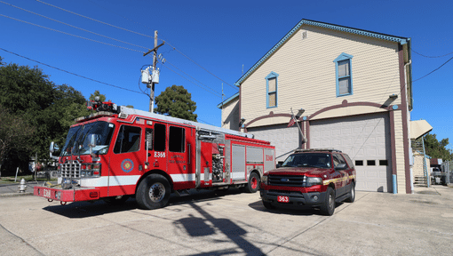 Kenner Fire Station 36 with red fire truck and red ford truck 